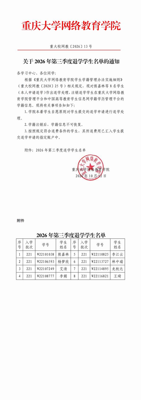 重大校网教〔2026〕13号-关于2026年第三季度退学学生名单的通知_00.jpg